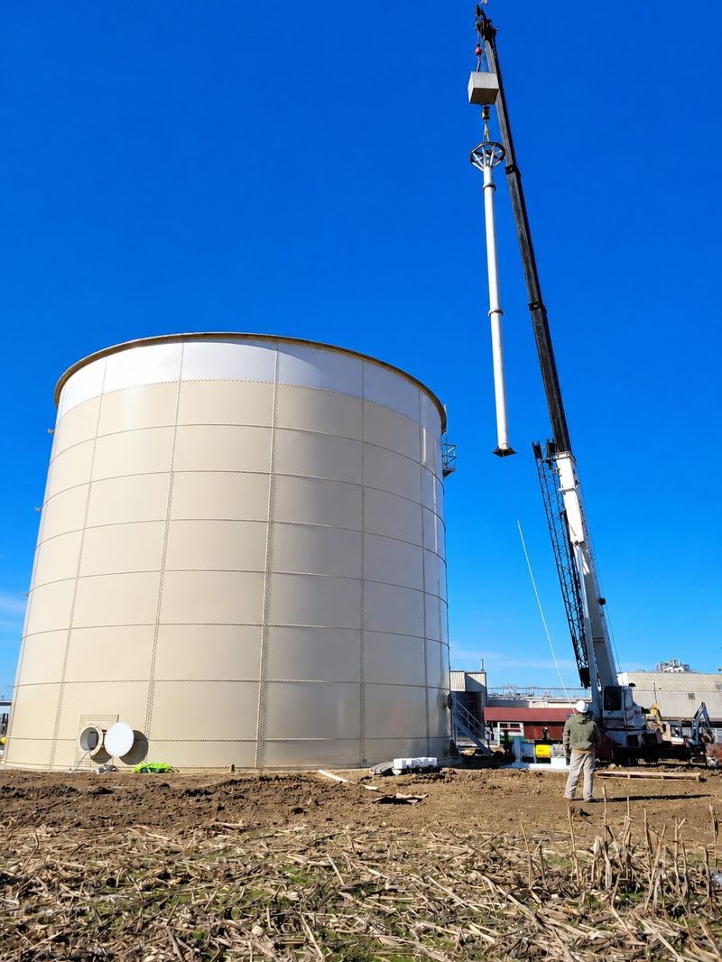 Bolted steel anaerobic digester tank for biogas storage in a rural field