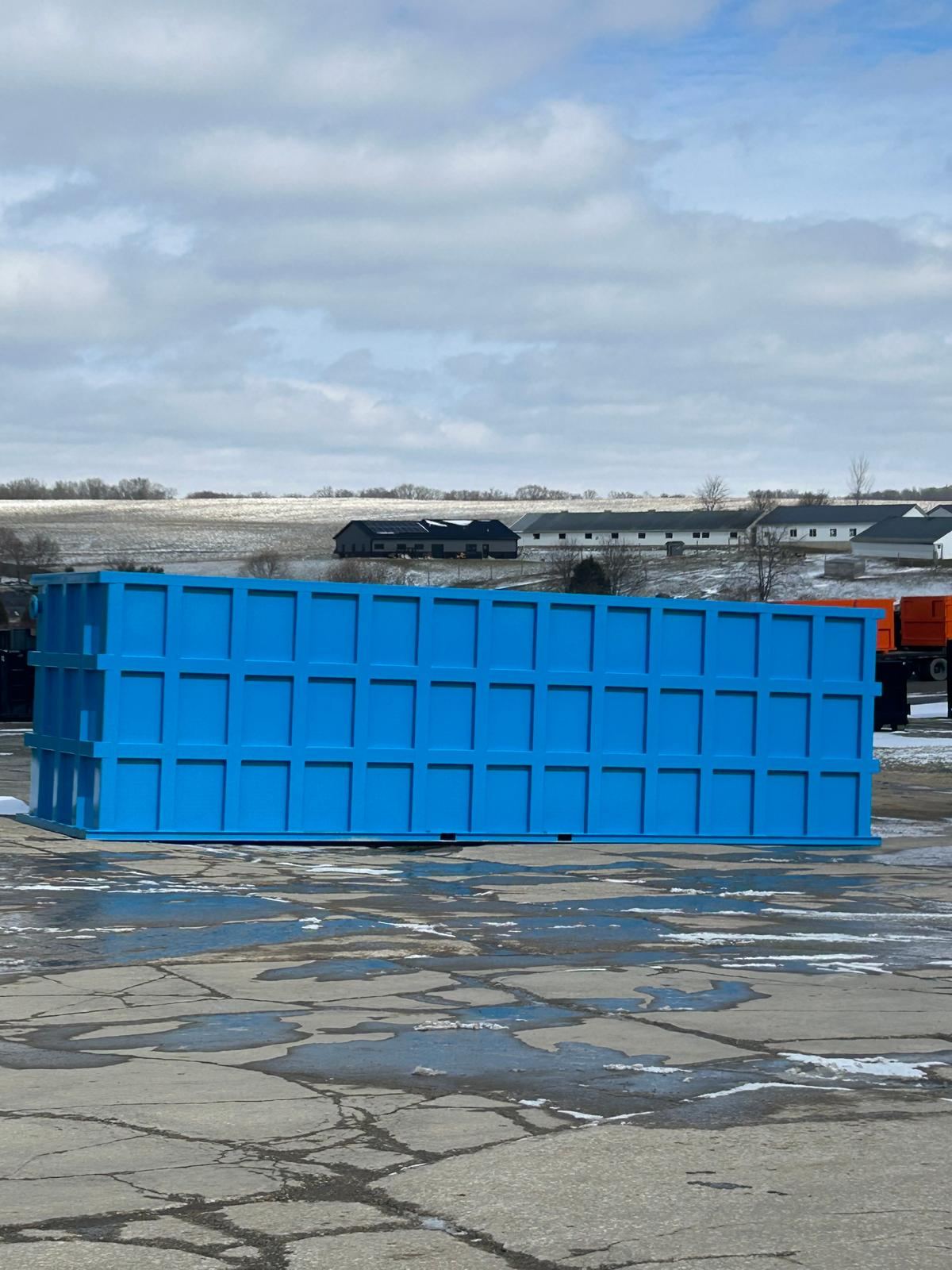 Shop-fabricated EnviroBox steel tank coated and ready to ship from the plant