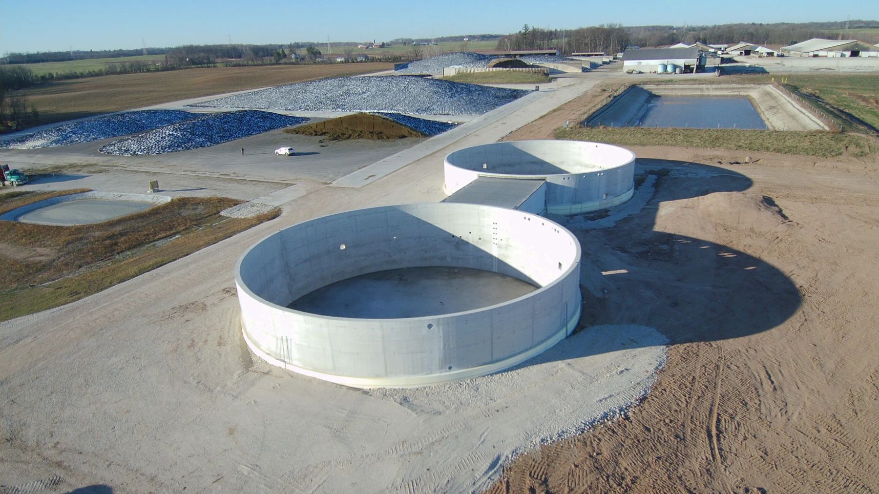 Completed round treatment tanks at a water and wastewater facility